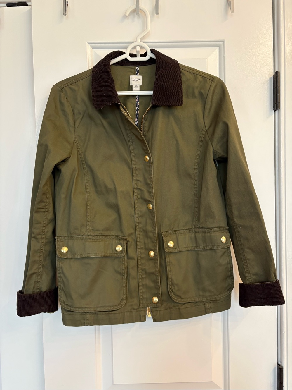 J crew factory barn coat green with corduroy cuffs and collar size xs - Picture 3 of 5